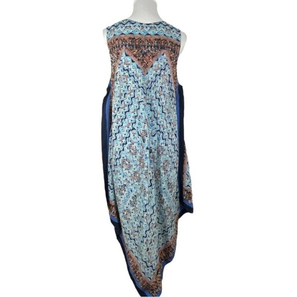 ZOZO Women's NWT‎ Blue Bohemian Aztec Silk Asymmetrical Maxi Dress L/C46/L51 - Picture 7 of 10